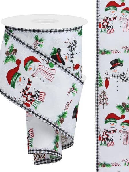 2.5"X10YD SNOWMAN W/ORNAMENTS/GINGHAM WHITE/RED/GRN/BLK/WHT (AH) for wholesale by Waterman's Loft Inc.