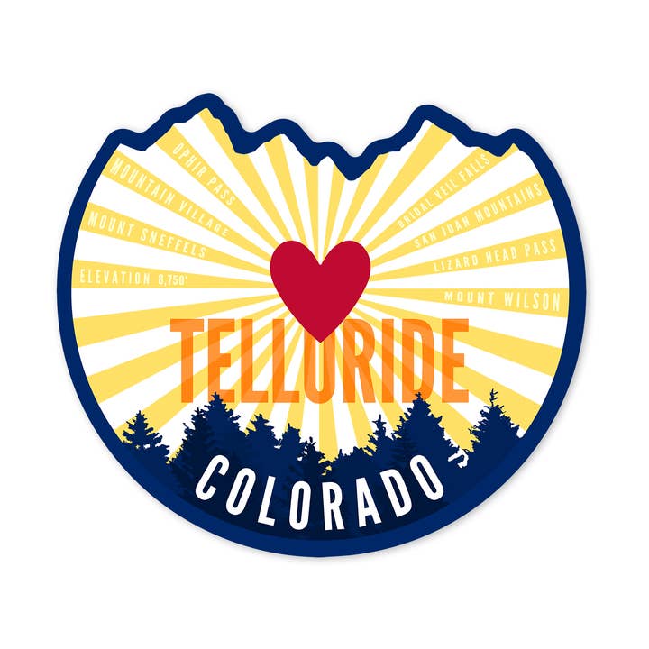 Lantern Press - Wholesale Sticker - STICKERS Telluride, Colorado, Heart & Mountains0