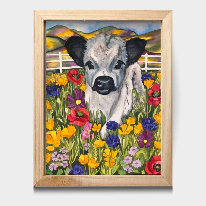 Stampa ad acquerello Barnyard Bliss Miss Delilah Cow, 27,9 x 35,6 cm per la vendita all'ingrosso da parte di Chloe Marie Hourdequin Designs