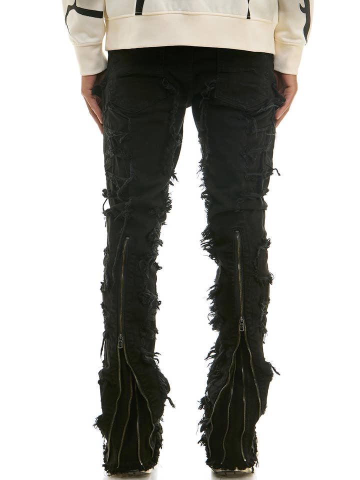 Black DOUBLE ZIPPER SKINNY FLARE JEANS for wholesale on Faire