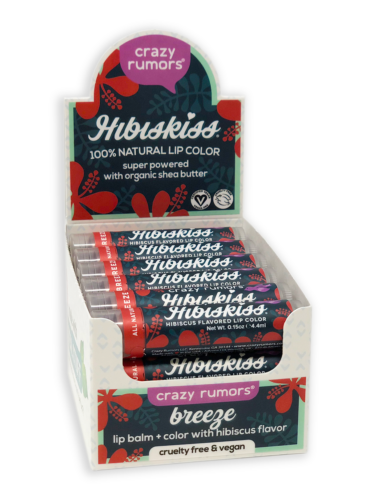 Crazy Rumors - Vendita all'ingrosso Burro di cacao - Tutto Naturale, Balsamo Labbra 3 in 1 Vegano Hibiskiss - Breeze5