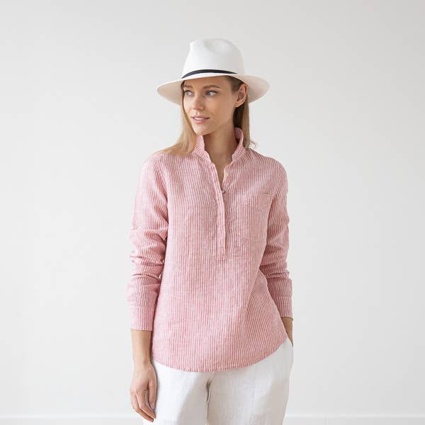 LinenMe - Wholesale Buttoned-down shirt – Women's - Linen Shirt Medium Stripe Rosa Fabio1