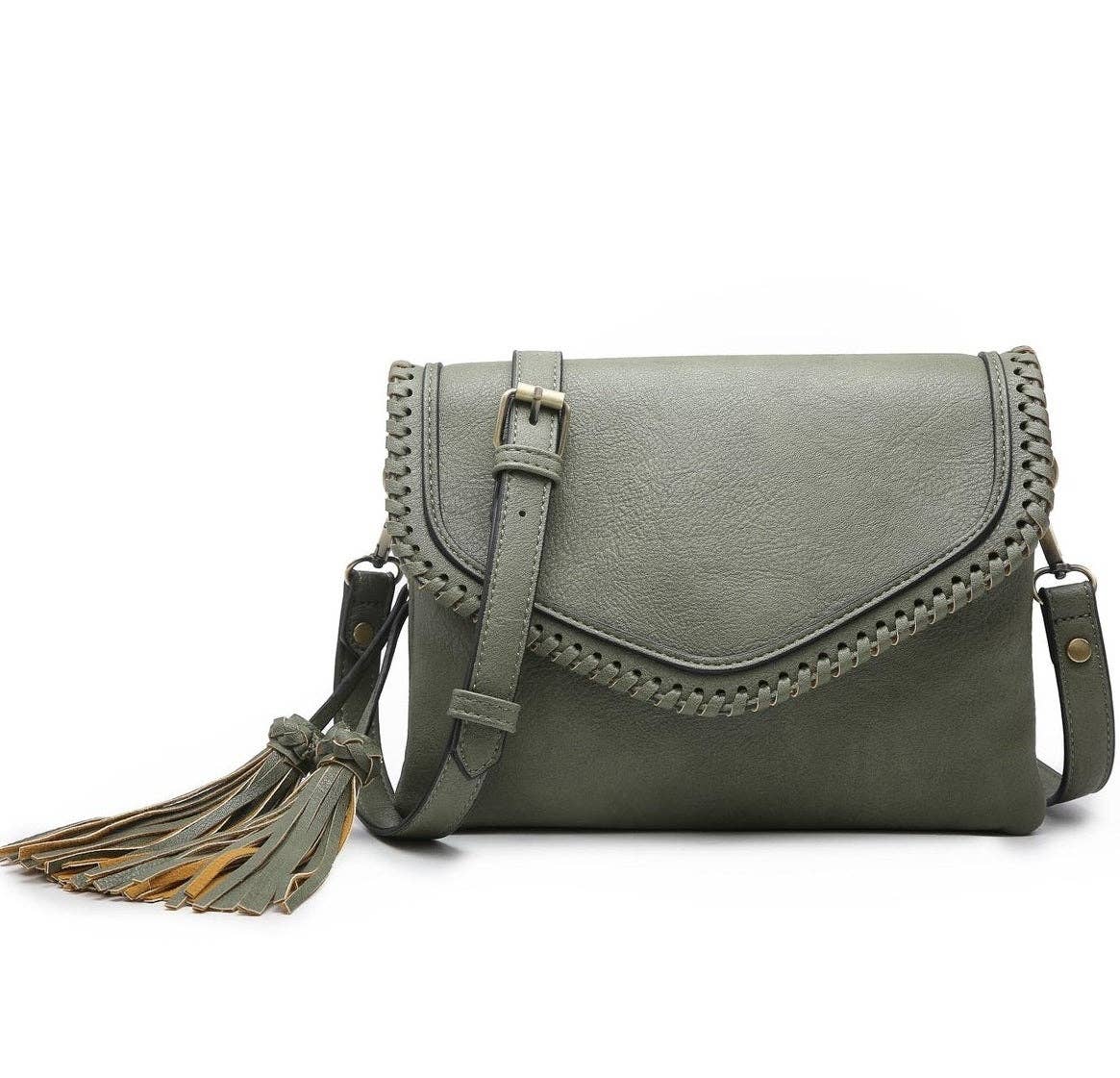 MiMi Wholesale - Wholesale Crossbody Bag - Women's - Flapover Crossbody Bag with Whipstitch & Double Tassel6