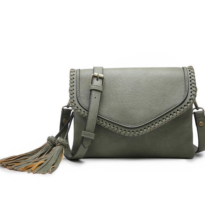 MiMi Wholesale - Wholesale Crossbody Bag - Women's - Flapover Crossbody Bag with Whipstitch & Double Tassel6