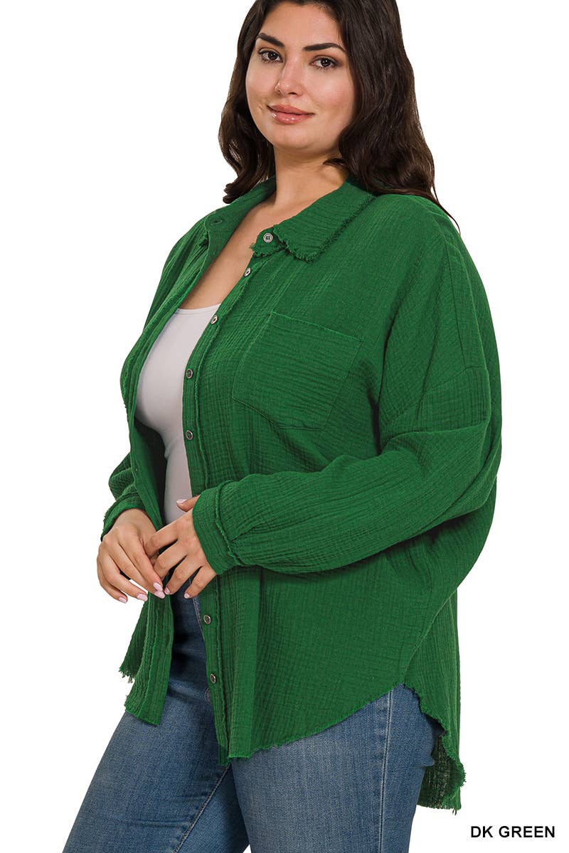 42POPS – Großhandel Hemd – Damen – 0702 Plus Oversized Raw Edge Shirt SI-238115