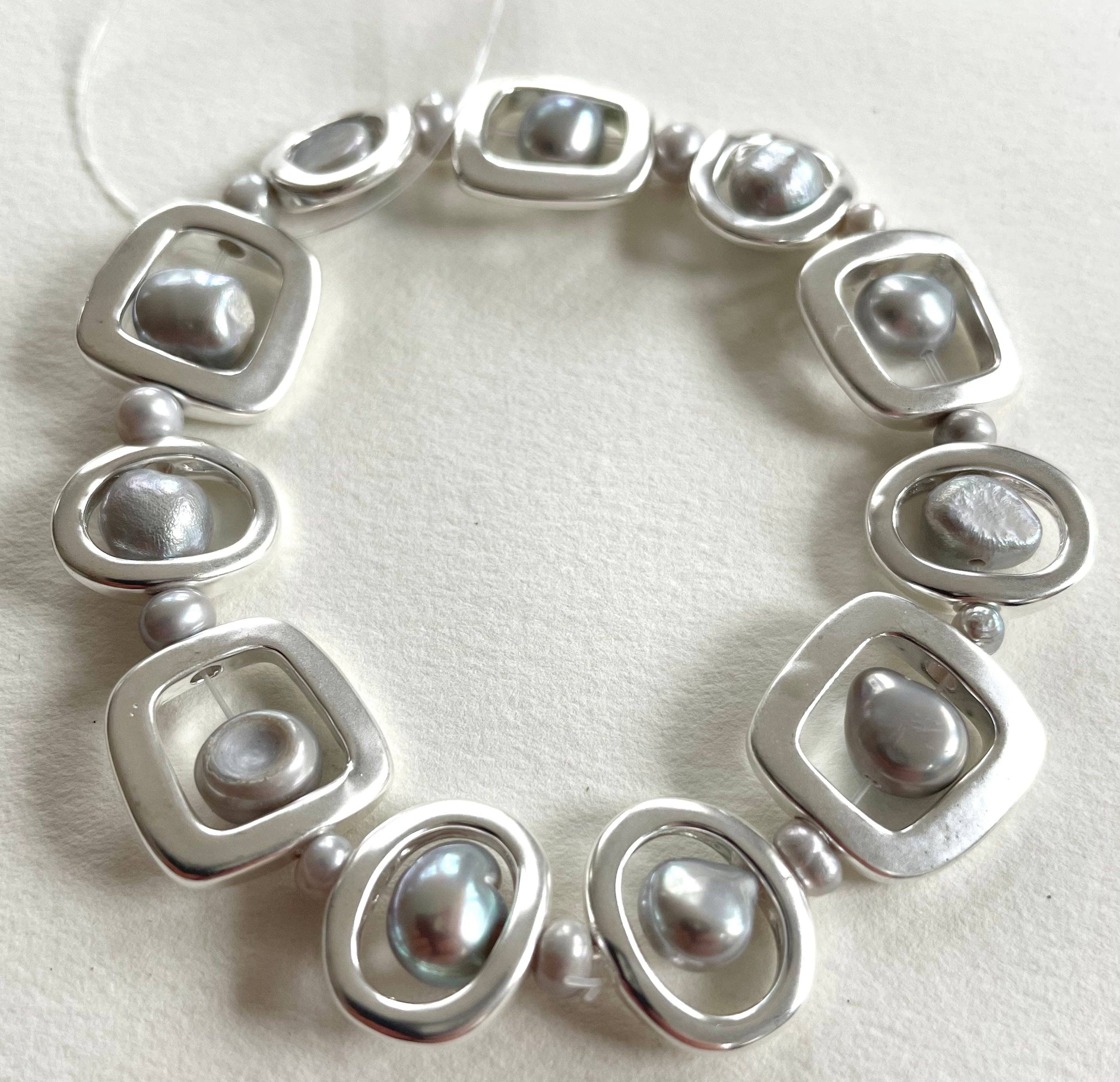 Studio G – wholesale Beaded bracelet – #57B-Brushed Bead and Pearl Bracelet0
