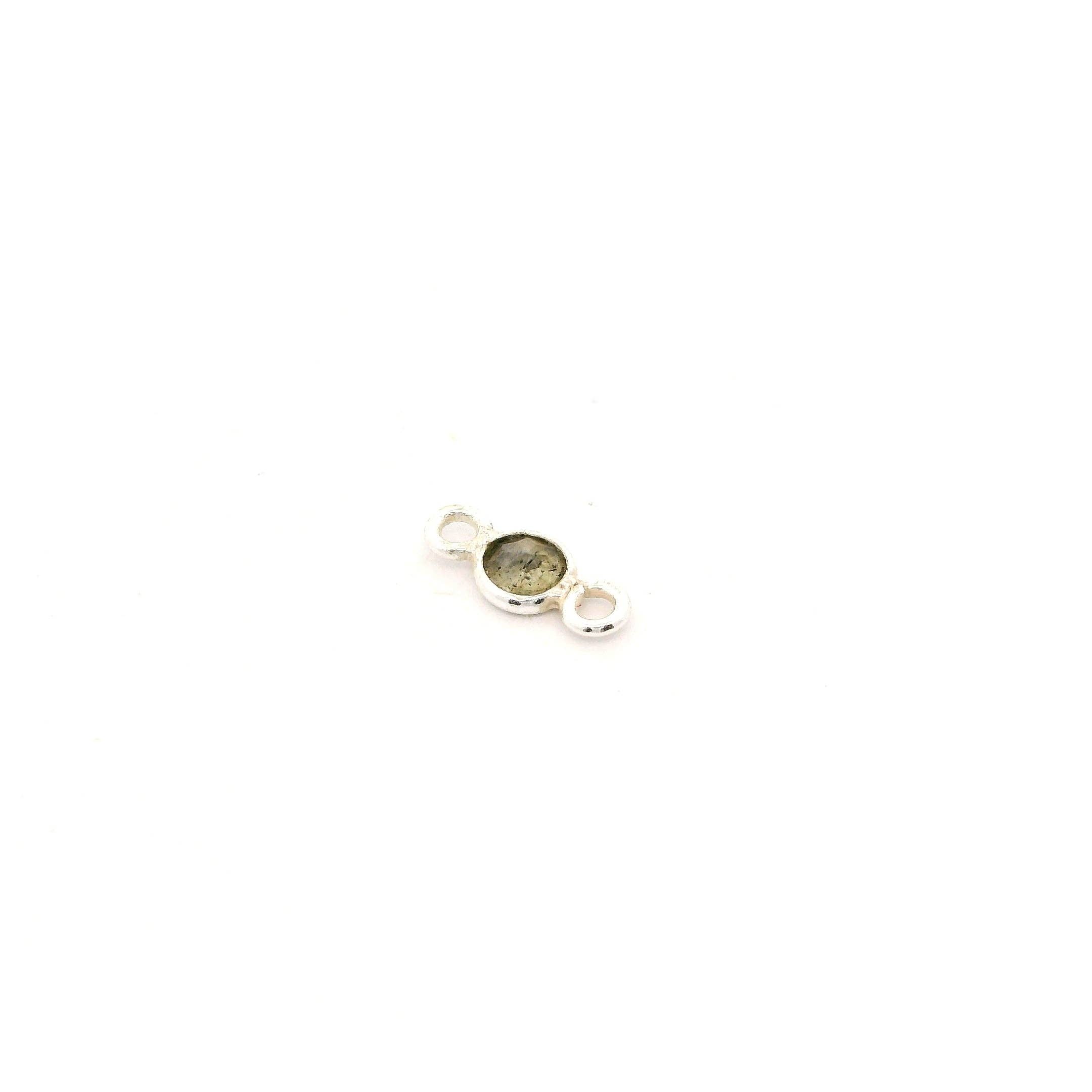 Purity Beads – wholesale Individual charm/pendant – Mini Bezel Gemstone Connectors – Blue Labradorite or Rainbow Moonstone | 4mm Finished Size (3mm Stone) | 2 Loops | Sterling Silver or Gold Plated | Pack of 129