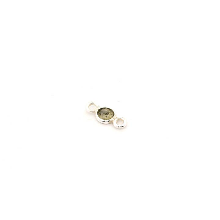 Purity Beads - Wholesale Individual Charm/Pendant - Mini Bezel Gemstone Connectors – Blue Labradorite or Rainbow Moonstone | 4mm Finished Size (3mm Stone) | 2 Loops | Sterling Silver or Gold Plated | Pack of 129
