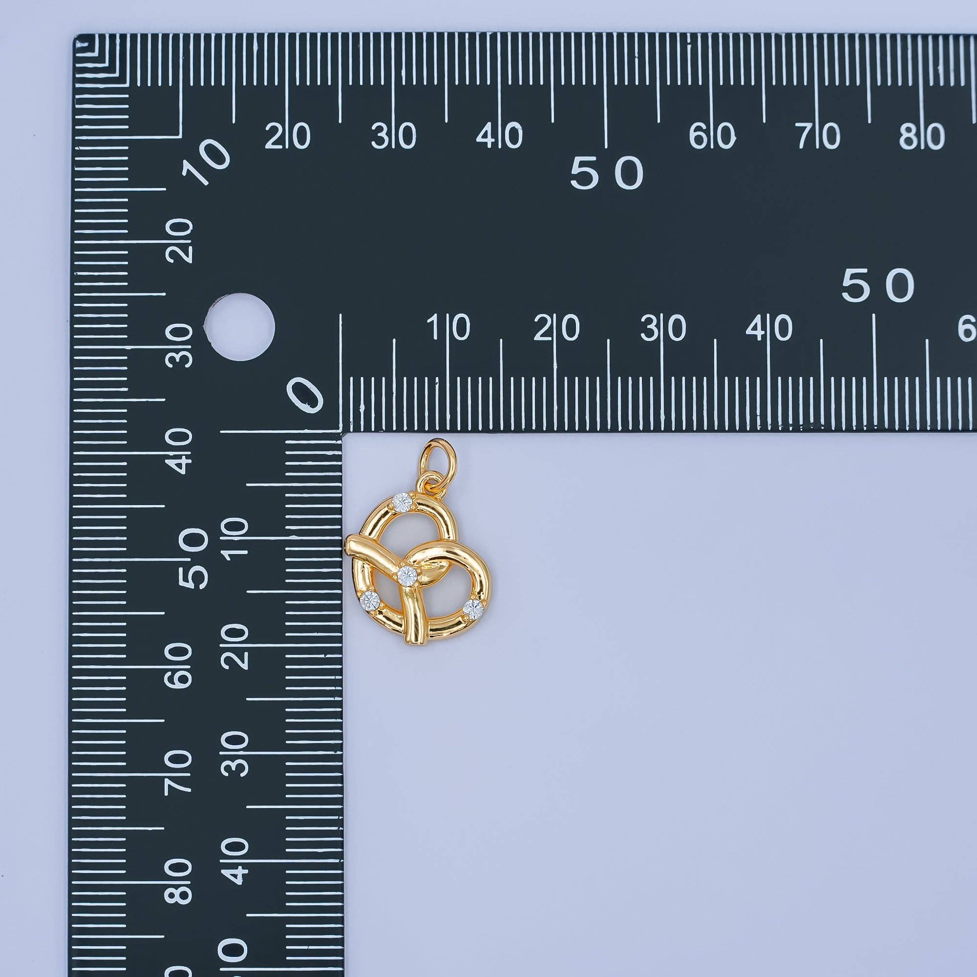 Aim Eternal - Wholesale Individual Charm/Pendant - 24K Gold Filled Clear CZ Pastry Pretzel 3D Multidimensional Charm | C0031