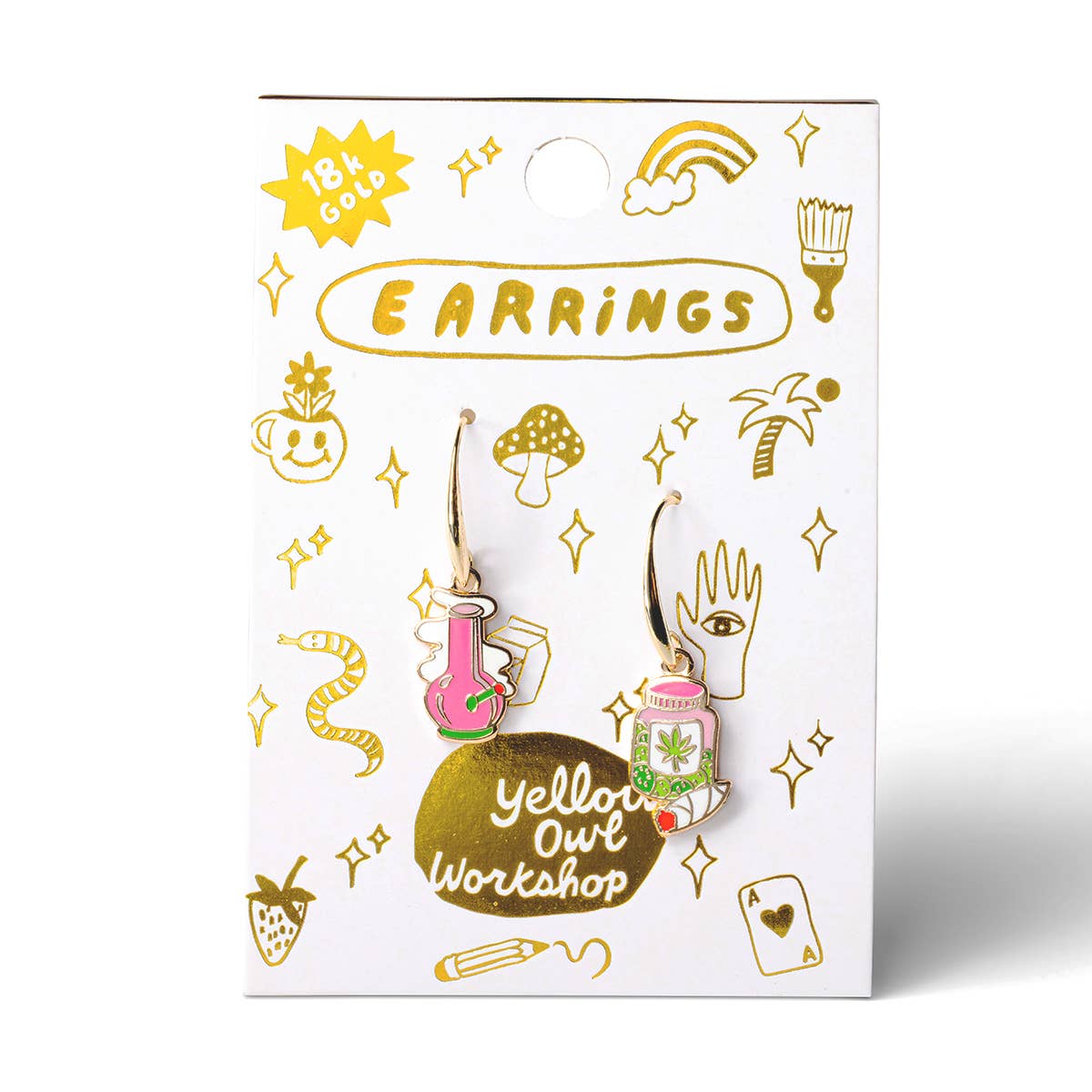 Yellow Owl Workshop - Venta al por mayor Pendientes colgantes - Pendientes de Bong y Marihuana Dorados – Joyería con Diseño 4202