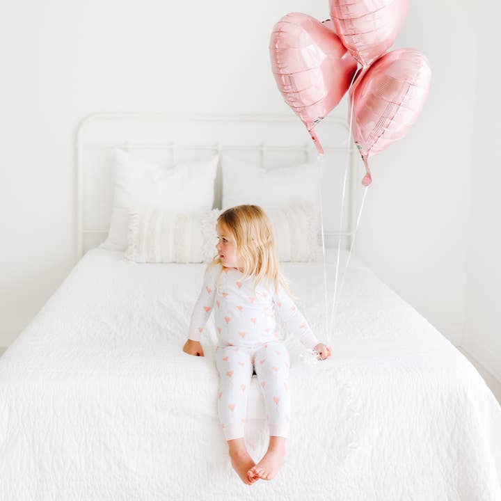Pineapple Sunshine - Wholesale Sleepwear Set - Kids - White Heart Balloon Pajama Set