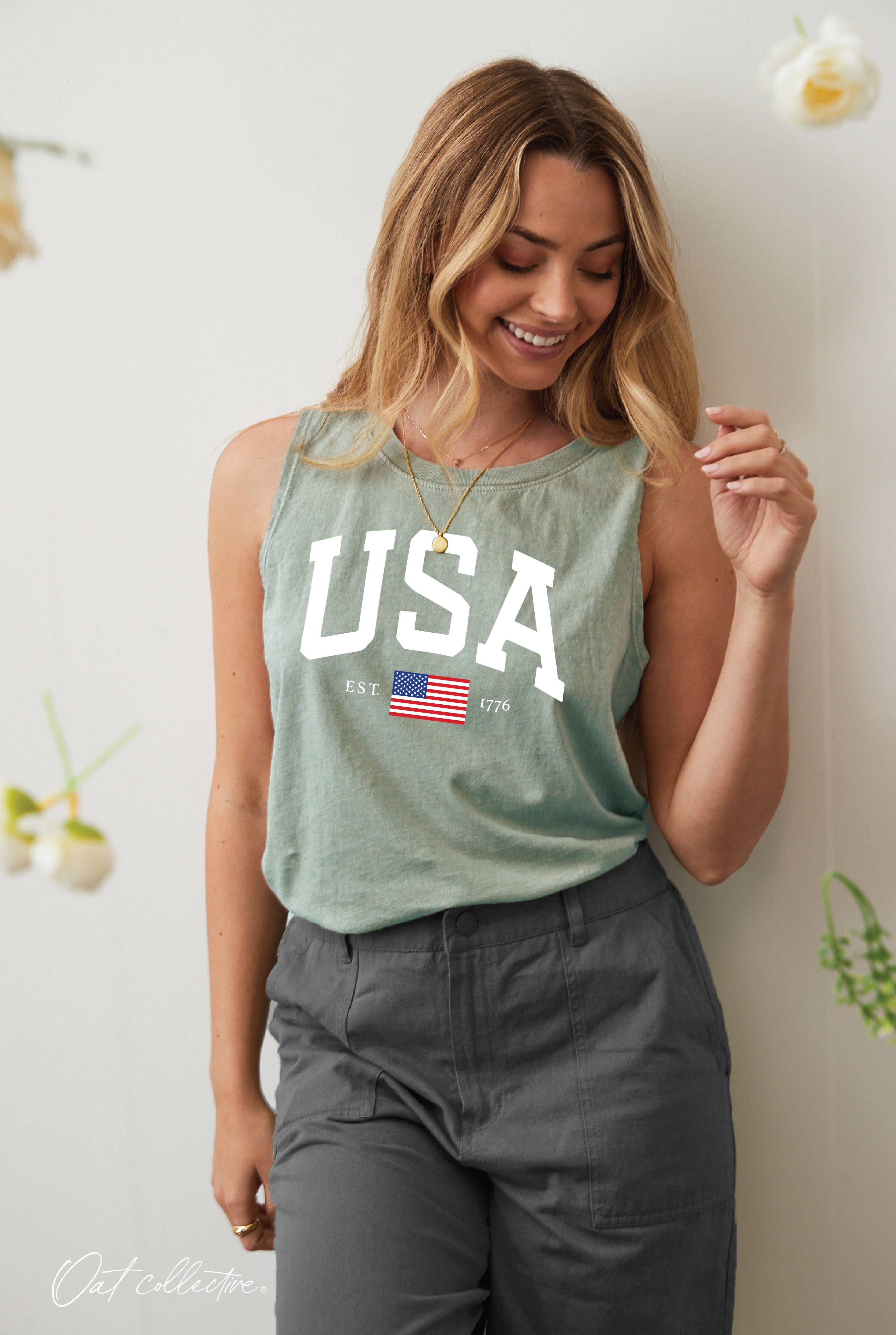 OAT COLLECTIVE - Wholesale Tank Top - Women's - USA EST.1776 Mineral Graphic Tank Top2