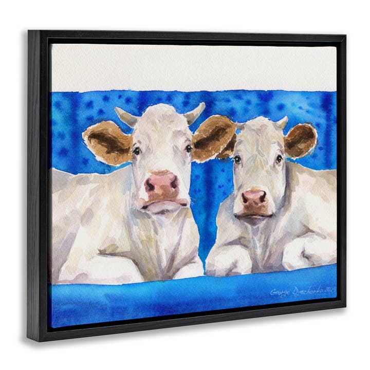 Stupell Industries - Wholesale Wall Sign - Two White Cows on Blue - Framed Wall Art19