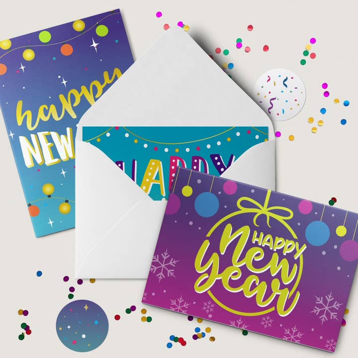 Dessie - Wholesale New Year's card - Dessie 40 Unique New Years Cards Boxed with Envelopes & Stickers, 4” x 6” Gold Foil Happy New Year Greeting Cards Assortment Box, Bulk Variety Pack2