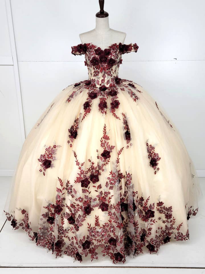 Chicas - Wholesale Dress - Women's - Off the Shoulder Nude Quinceanera Dress CHF3111
