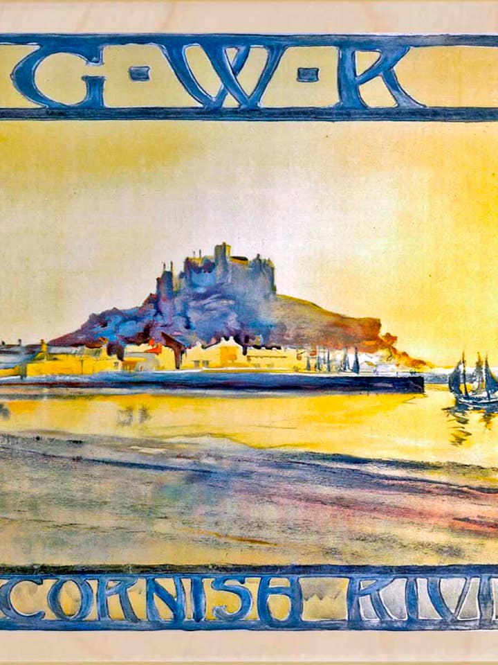 Mont Saint-Michel, Cornouailles - Cartes et aimants écologiques pour la vente par THE WOODEN POSTCARD COMPANY