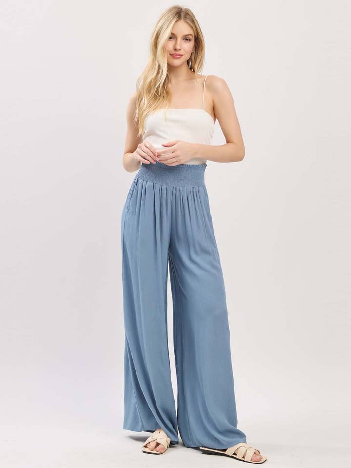 Wide Smock Waist Wide Leg Pants - VNP70263D for wholesale by Final Touch