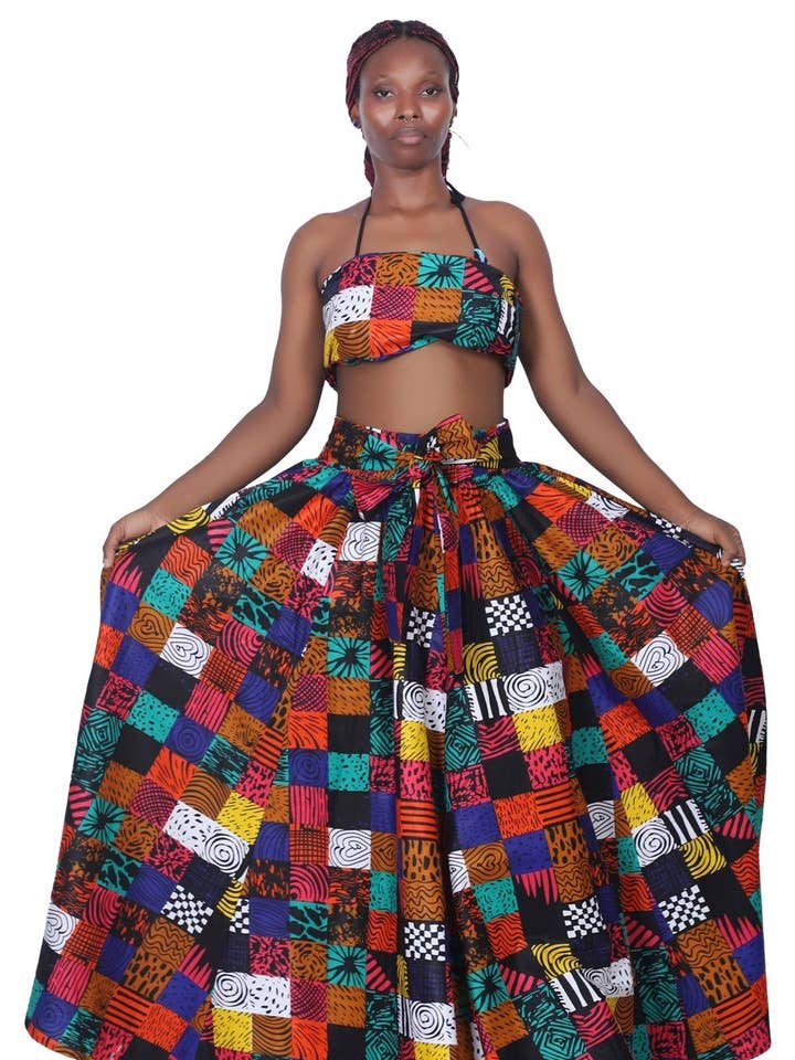 16317-290 African Print Wax Print Skirt with Headwrap for wholesale by Advance Apparels