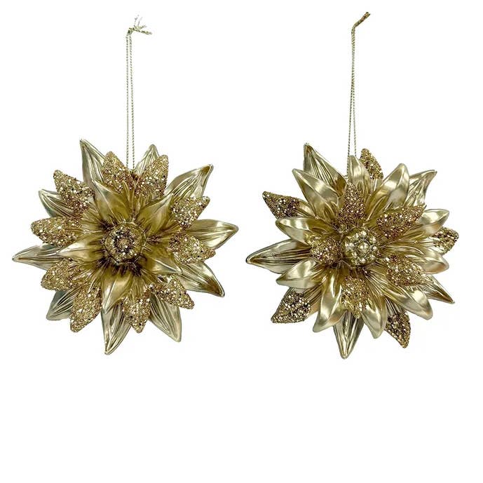 4.3" Plastic Gold Flower Ornament 2 Assorted for wholesale by Kurt S. Adler, Inc.