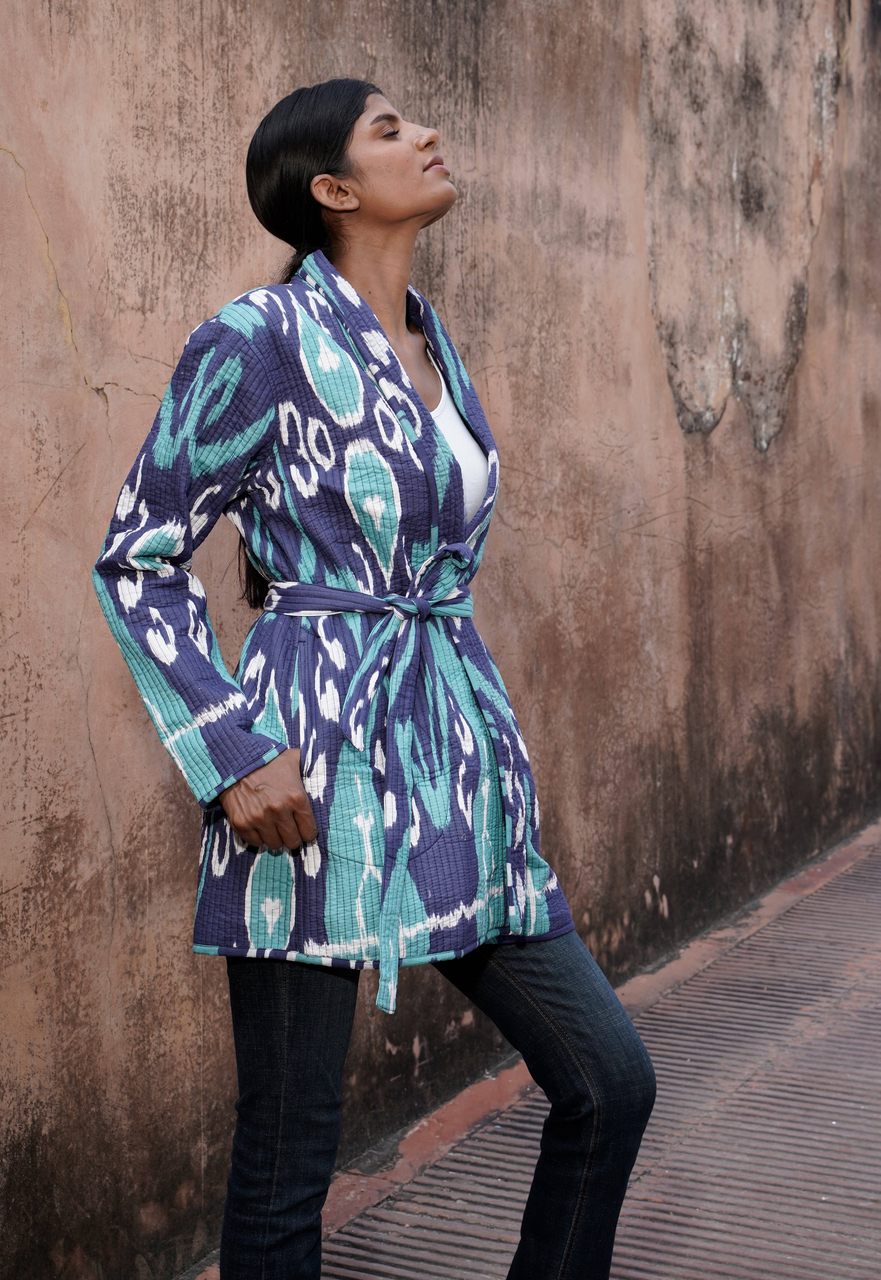 MALINI FASHION DESIGN PRIVATE LIMITED - Wholesale Jacket - Women's - Giacca kimono di cotone da donna trapuntata colore blu e verde4