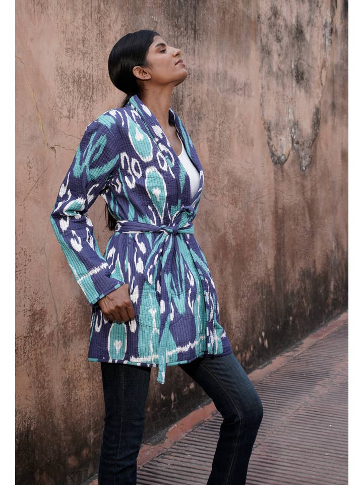 MALINI FASHION DESIGN PRIVATE LIMITED - Wholesale Jacket - Women's - Giacca kimono di cotone da donna trapuntata colore blu e verde4