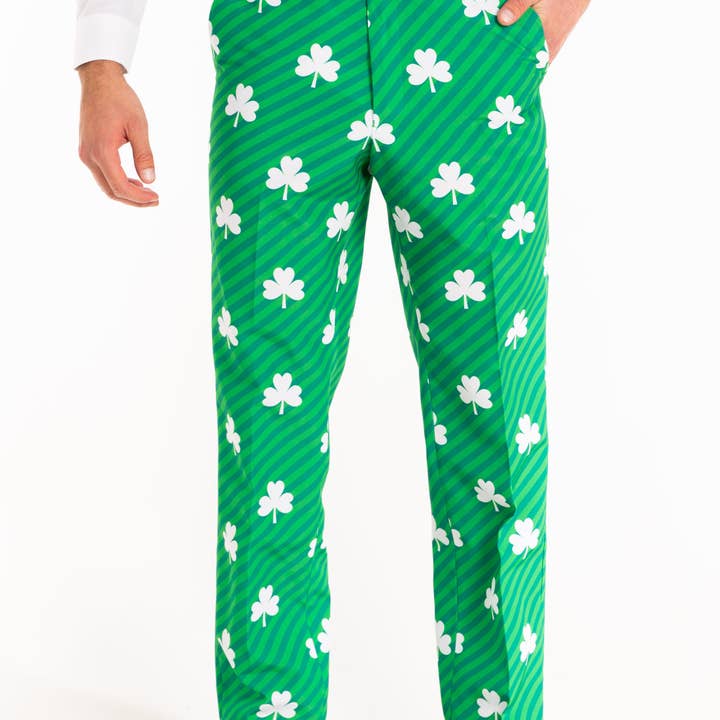 Der Blarney-Dudelsackspieler | Diagonal gestreifte Kleeblatt-Anzughose für den Großhandel von Shinesty, Inc