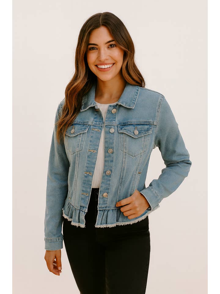 Pine Apparel - Wholesale Denim Jacket - Women's - Peplum Hem Denim Jacket