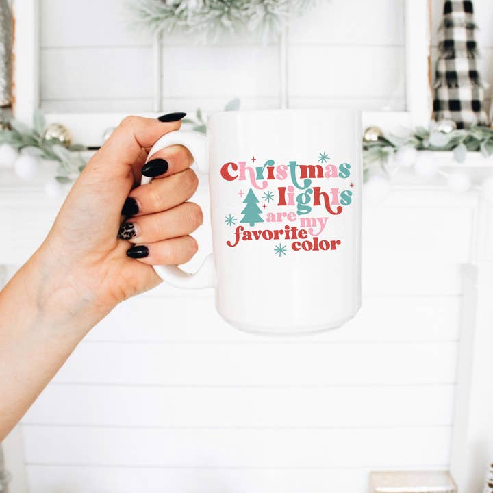 15oz Coffee Cup, Christmas Lights, Holiday Coffee Mug, Santa for wholesale by Boho Sips