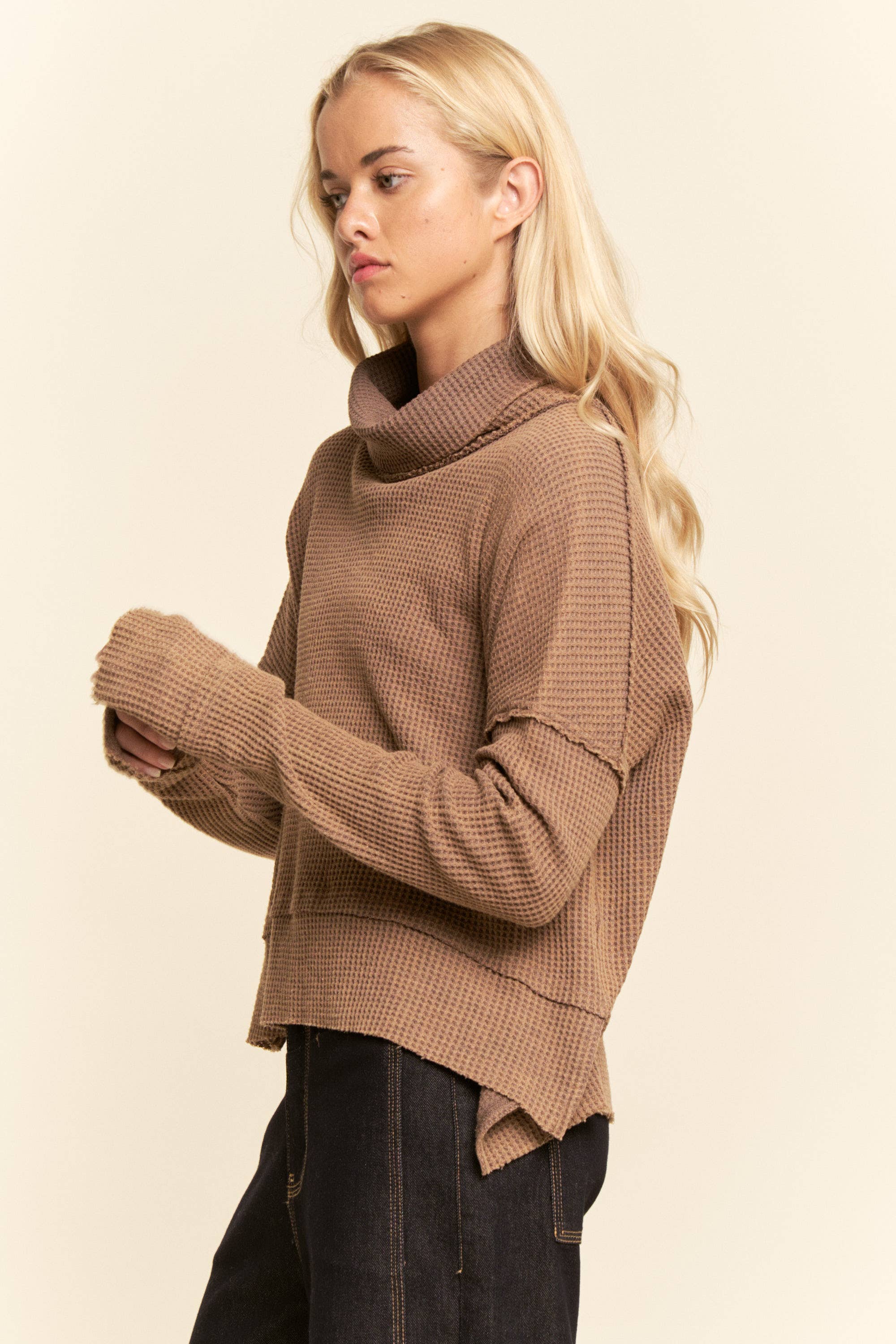 Davi & Dani - Wholesale Sweatshirt - Women's - TURTLE NECK SIDE SLIT SWEATSHIRTS11