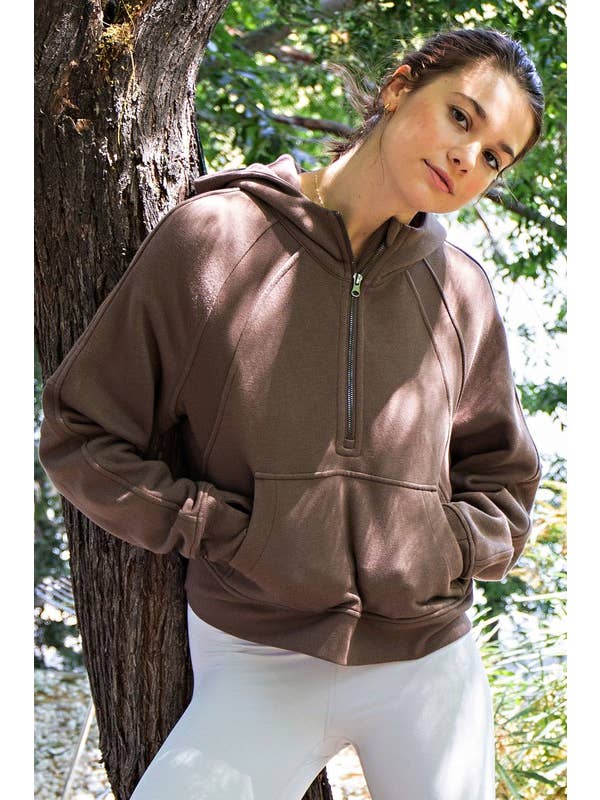 COFFEE J873037 Cropped Quarter Zip French Terry Hoodie Jacket for wholesale on Faire3