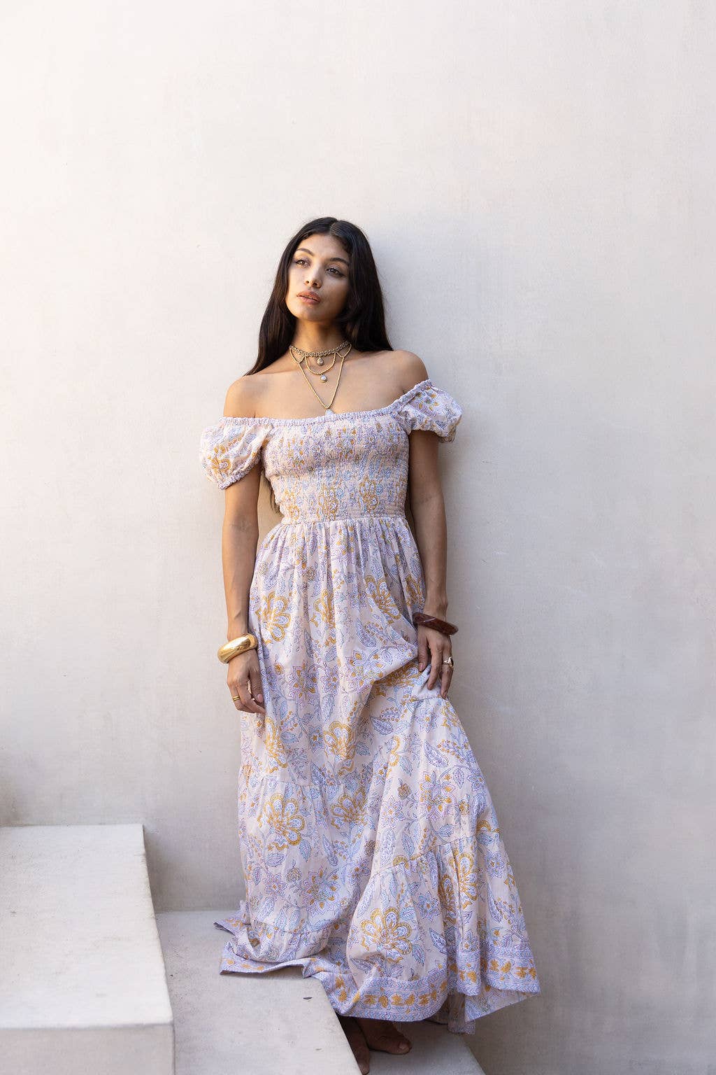 The Fox and The Mermaid - Vendita all'ingrosso Vestito - Donna - Abito a tunica stampato a blocchi (Paloma: Buttermilk)1