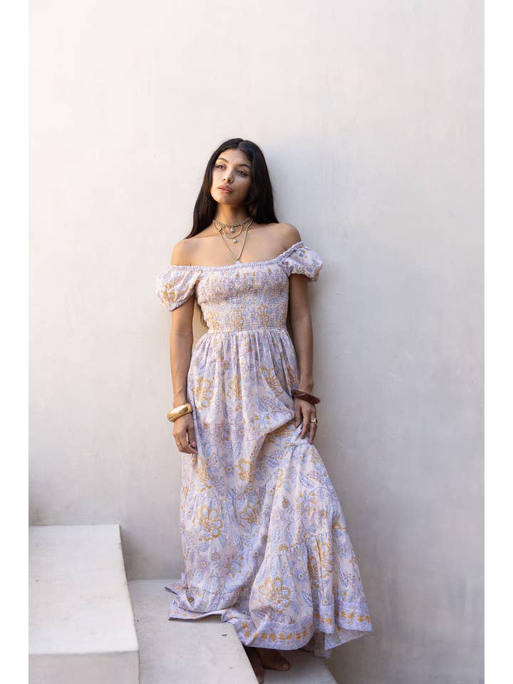 The Fox and The Mermaid - Vendita all'ingrosso Vestito - Donna - Abito a tunica stampato a blocchi (Paloma: Buttermilk)1