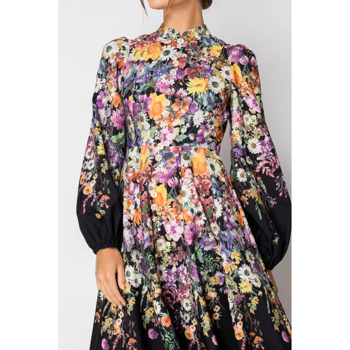 INA - Wholesale Dress - Women's - Long Puff Sleeve Floral Print Midi Dress