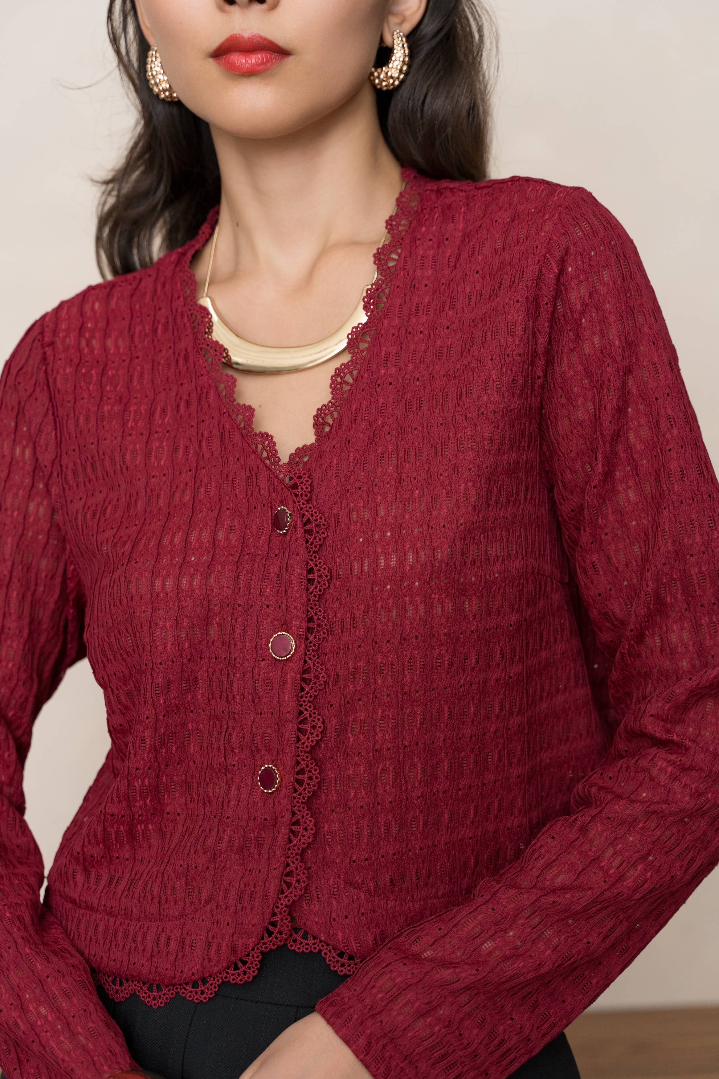 LULUMARY - Wholesale Blouse - Women's - Textured cropped blouse CH235A2