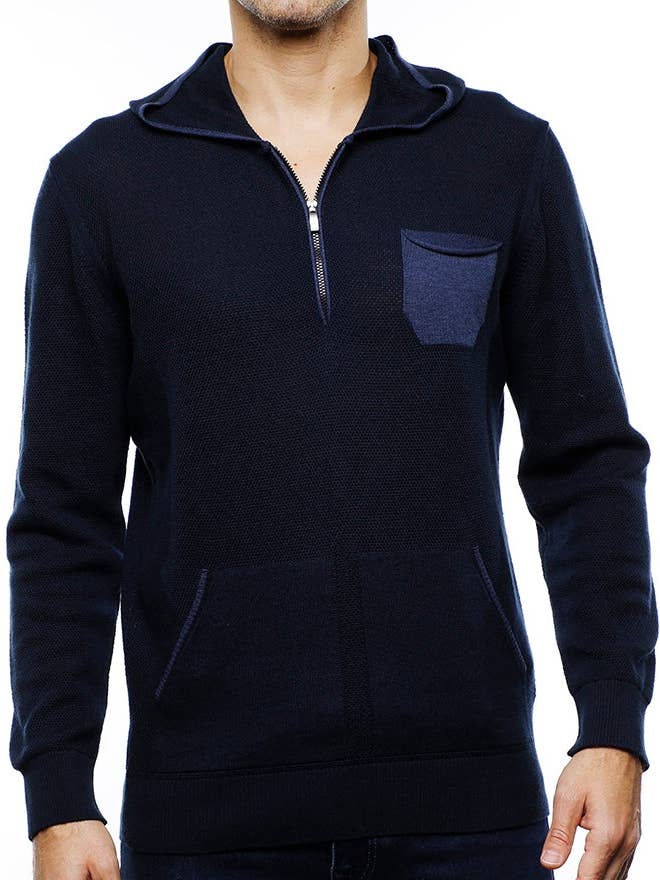 Marineblauwe hoodie met 3/4 ritssluiting voor wholesale door Luchiano Visconti