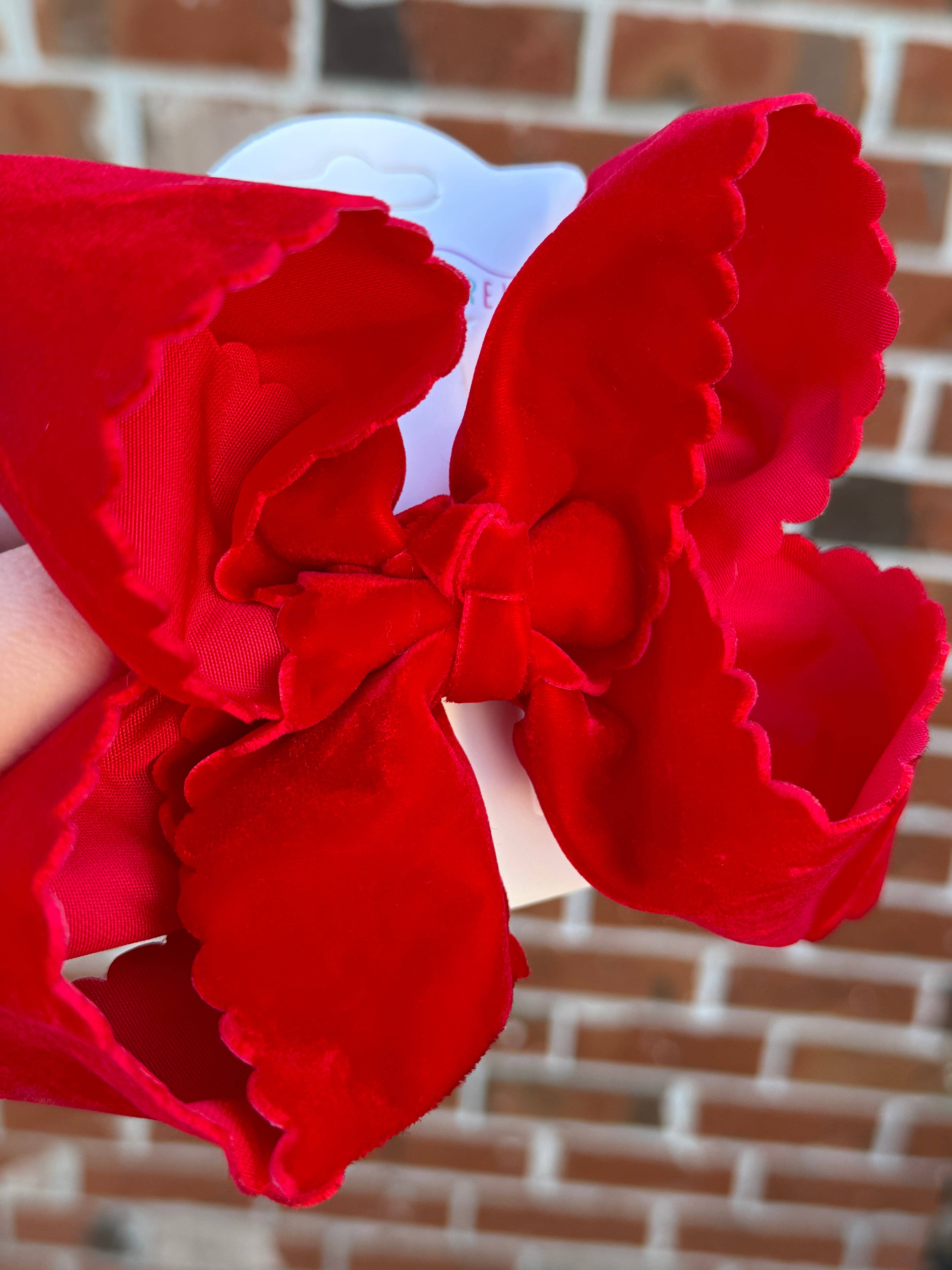 Just For Fun Threads - Wholesale Hair Bow - Kids - Holly Red Velvet Scallop Bows3
