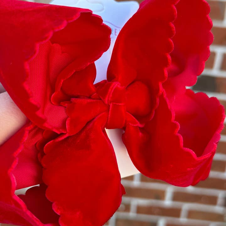 Just For Fun Threads - Wholesale Hair Bow - Kids - Holly Red Velvet Scallop Bows3