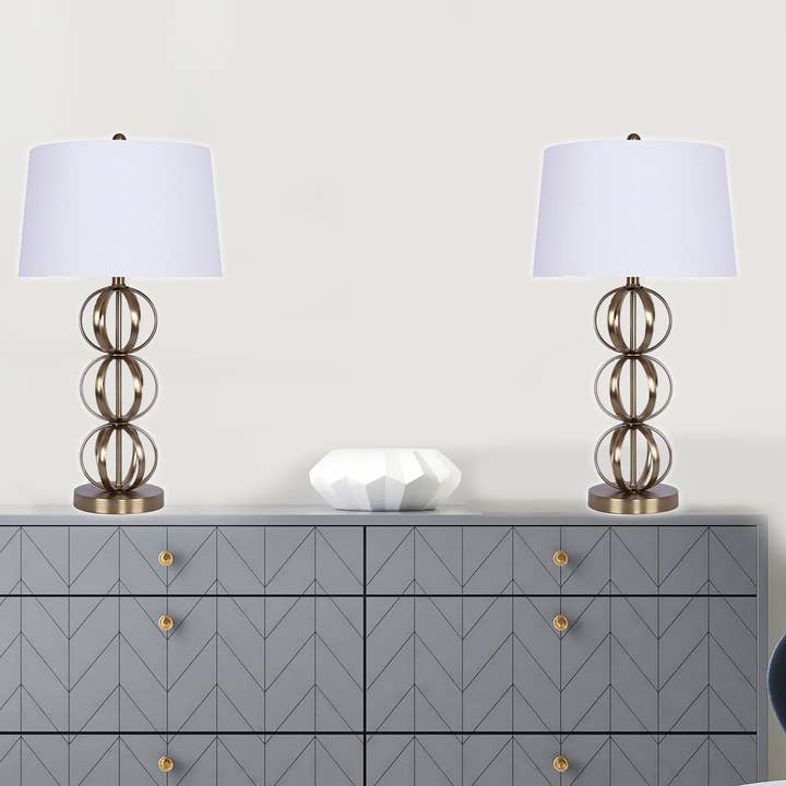 29.5" Gold Plated Table Lamp w/ Off-White Linen Shade (2PK) for wholesale by LumiSource and Grandview Gallery