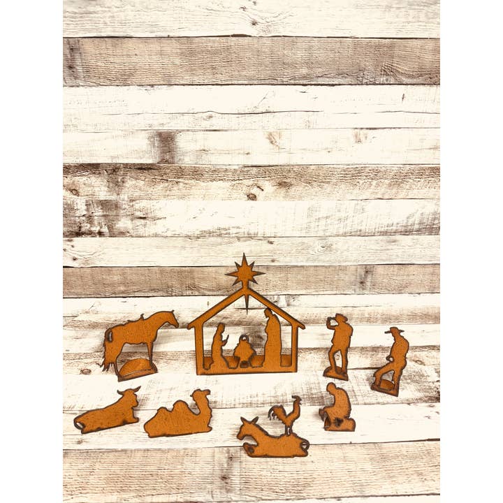 Universal Ironworks USA - Vente Crèche de Noël - Crèche occidentale, grande taille, 8 pièces, scène de Noël1