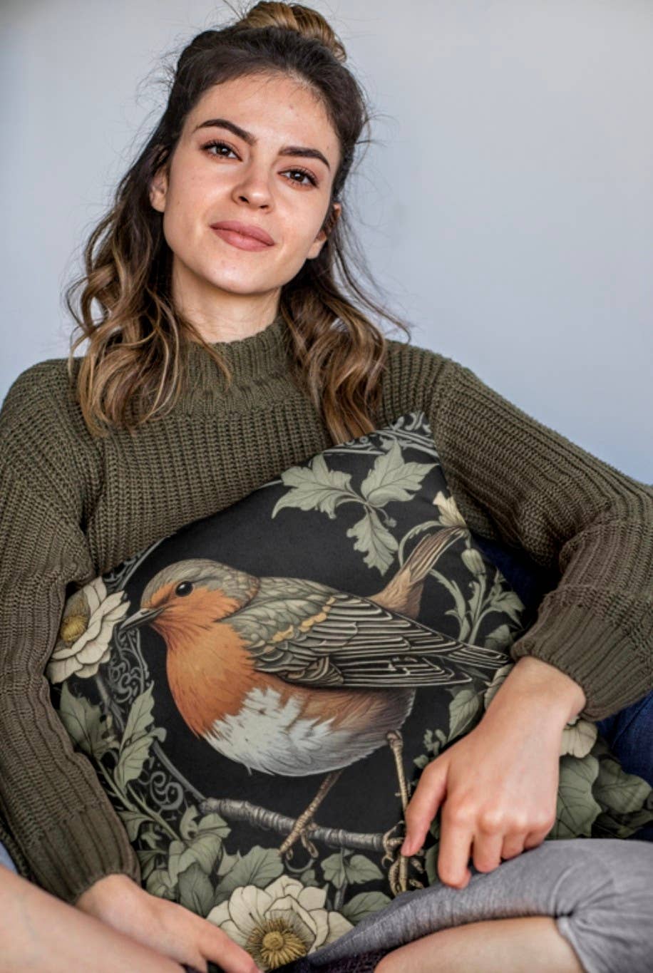 Upside Down Owl Farm - Wholesale Throw/Decorative Pillow - Spring Robin, Spun Polyester Pillow, Hand Drawn Design1