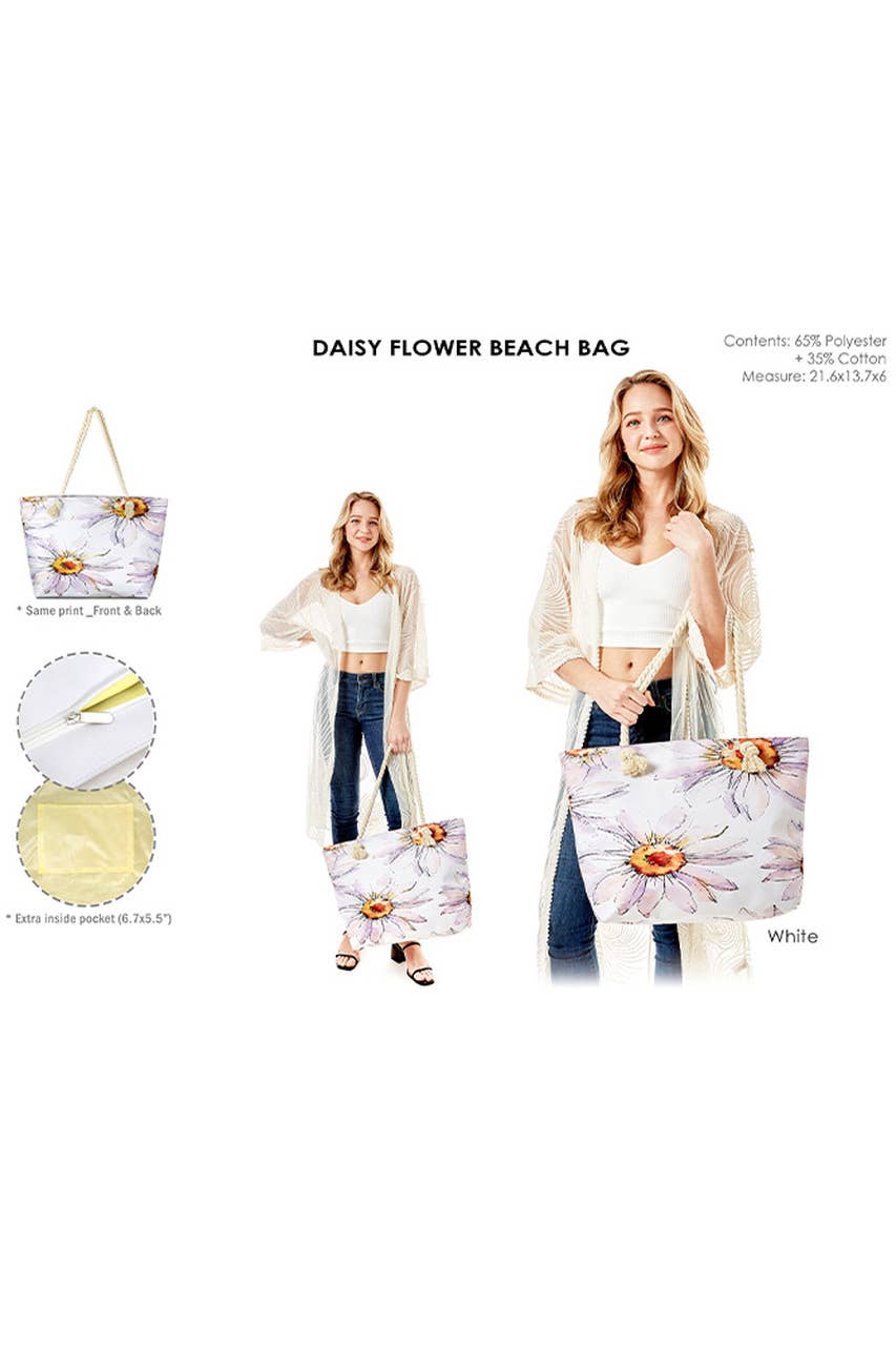 Hana - Wholesale Beach Bag - Daisy Flower Beach Bag5