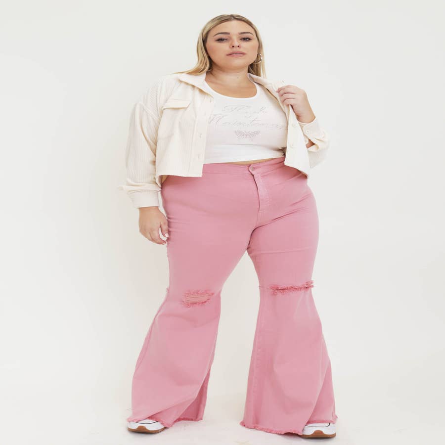 Fiona High Waisted Bell Bottom Flare Jeans - Pink – Willow Boutique