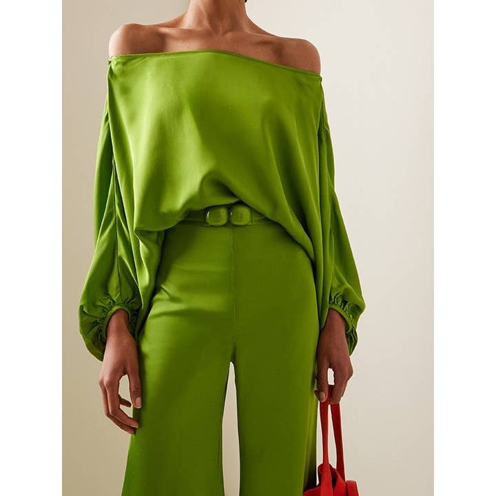 GREEN Off-The-Shoulder Long Sleeve Solid Color Jumpsuits for wholesale on Faire4