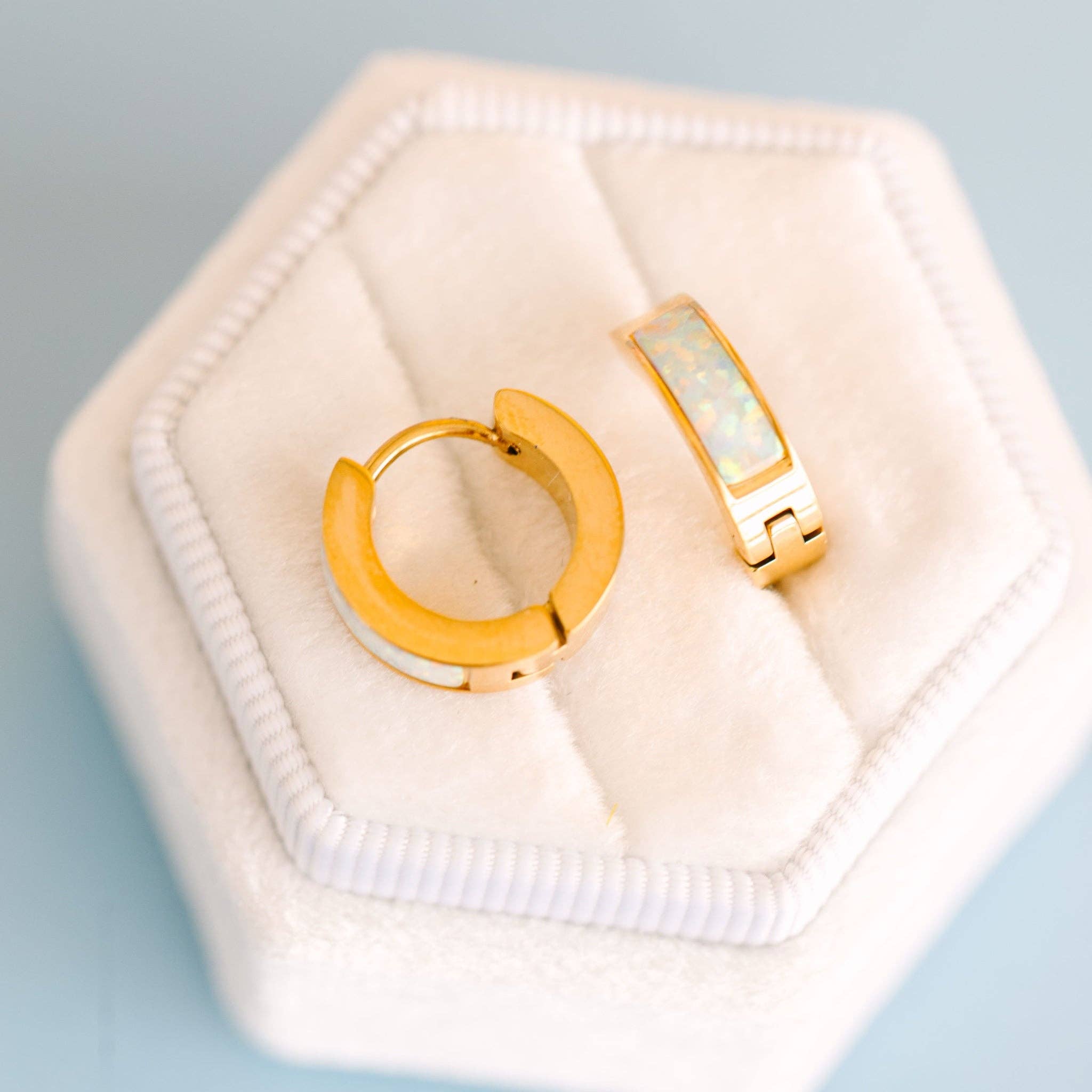 Pierced Co - Wholesale Huggie Earrings - White Opal Huggies0