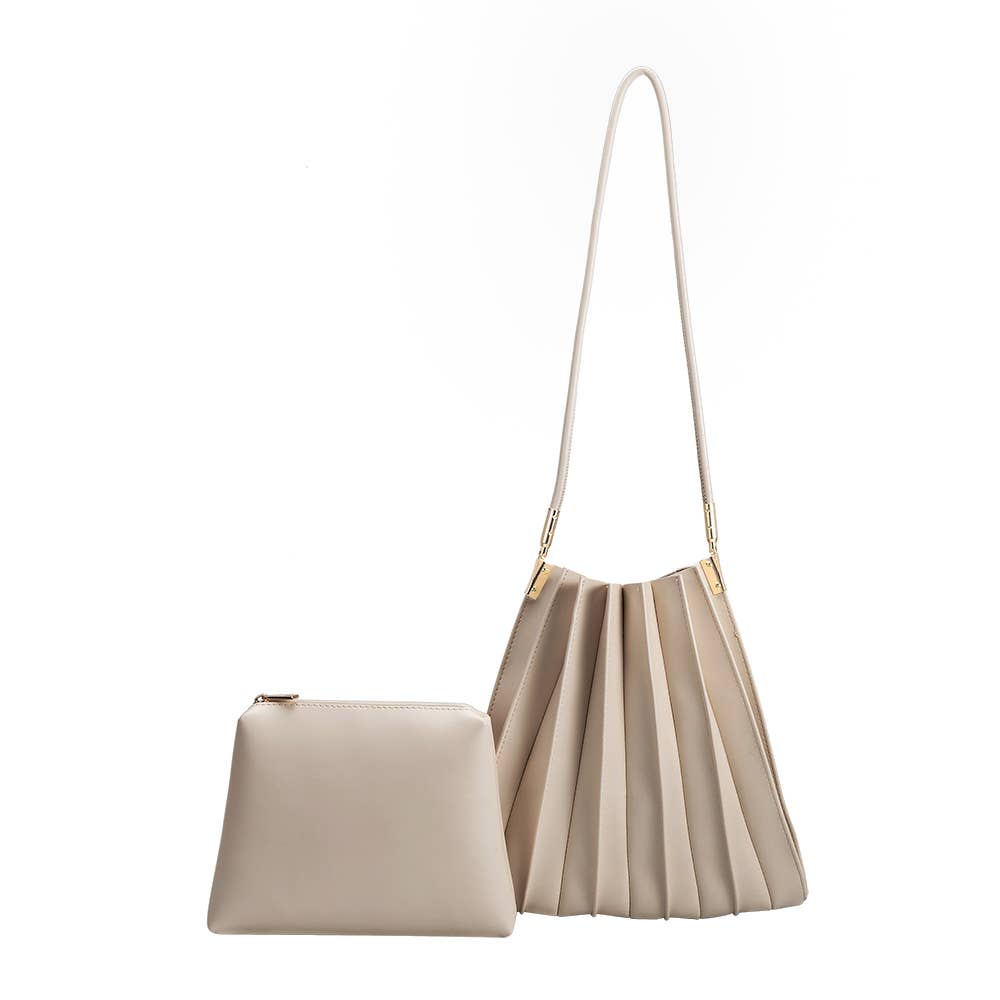 Melie Bianco - Wholesale Shoulder Bag - Women's - Carrie Bone Pleated Vegan Shoulder Bag Pre-Order 1/052