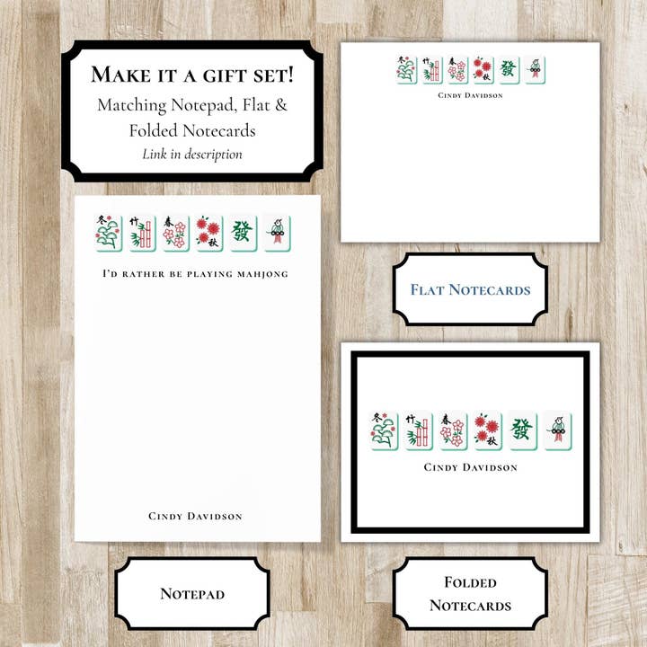 The Winsome Life Stationery - Wholesale Stationery/notecard set - Personalized Mahjong Stationery | Mah Jong Flat Notecards | Mahjong Gift | Customize with Name3