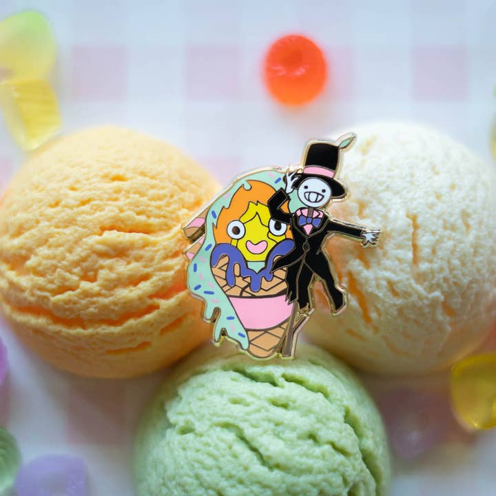 Naytendo - Wholesale Lapel Pin/Button - Studio Ghibli Calcifer and Turnip Head Ice Cream Enamel Pin