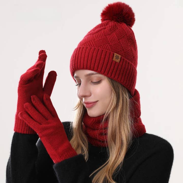 Funkyrel® Atzbranding Limited - Wholesale Winter accessory set – women's - Haila - Women's Winter Knit Beanie Scarf Gloves Set4