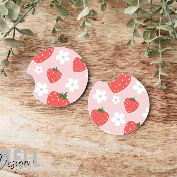 Erdbeer-Gänseblümchen-Auto-Untersetzer, 2er-Set für den Großhandel von BidwellbyDesign