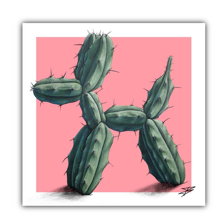 Cactus Balloon Dog Paper Print for wholesale by The Painted Ladies
